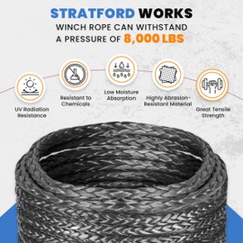 Synthetic Winch Rope ¼ inch x 50ft - Winch Cable Replacement with 8000 lbs Breaking Strength - Synthetic Rope Winch Cable with Hook & Rubber Stopper with L-Key for Off-Roader ATV UTV