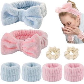 ZANZER 8 Pcs Makeup Spa Headband,Face Wash Facial Headband and Wristband Set,Wrist Wash Bands, Skincare Headbands with Wristband Set, Hair Headband Face Wash Wristbands for Washing Face (Pink + Blue)