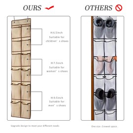KEEPJOY Over The Door Shoe Organizer,Hanging Shoe Organizer 12 Mesh Pockets Shoe Organizer for Closet,Works Well for Men and Woman Kids Shoes Storage, 57.5×12.6inch(Beige)