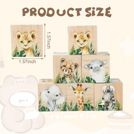 FYSUIMU 6 Pcs Jungle Animal Nursery Decoration Watercolor Safari Wooden Box Blocks Cartoon Woodland Party Shelf Decor for Kindergarten Birthday Baby Shower