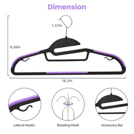 Heavy Duty Plastic Hangers 50 Pack with Non-Slip Design,0.2 Inches Thick,360°Swivel Hook Space Saving Organizer for Bedroom Closet,Shirts,Pants,Strong Enough for Coat(Purple- S Shaped)