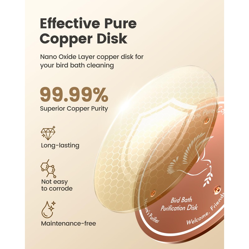 Wtoolfex Bird Bath Copper Disk, 2pcs Reinforced 99.99% Pure Copper