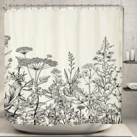 Riyidecor Clawfoot Tub Extra Wide Shower Curtain 180Wx72H Inch Flower Wrap All Around Circular Round Floral Wildflower Botanical Plants Herbs Decor Bathroom Polyester Waterproof Metal Hooks 32 Pack