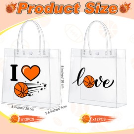 Sweetude 24 Pcs Basketball Gift Bags with Handles Bulk Clear Basketball Goodie Bags Sport Theme Snack Treat Candy Party Favor Gifts for Team Birthday Baby Shower Decorations Supplies, 8 X8 X3.6''