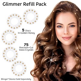 blinger Crystal Refill Pack | 5 Discs - 75 Precision-Cut Glass Crystals | Styling Tool not Included | Golden Honey 5 mm