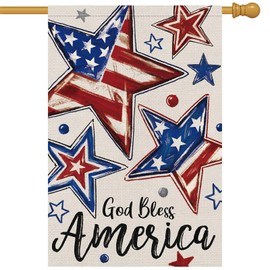 Heyfibro God Bless America Patriotic Garden Flag 28x40 Double Sided Burlap, 4th Of July USA Flag Star Retro Yard Banner for Rustic Independence Day Outdoor Decor (ONLY FLAG)