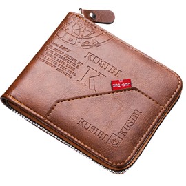 YUEcthynous Wallets for Men, Vintage Wallet for Men, Wallet with Zip, Leather Men Wallet with ID Window and Multi Card Slots, Small Men's Leather Wallet (Brown), brown, M, Retro