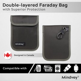 Mindvey Faraday Bags for Car Key Fobs, Credit Cards, Smart Watches/Data Privacy, Electronic Device Security, Anti-Hacking Card Protection 5G RF & RFID Shielding (1, Gray)