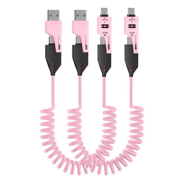 GUGOBOX 4 in 1 Coiled USB C Cable -4ft-65W USB