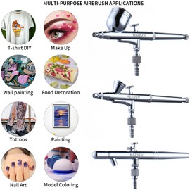 MEEDEN Airbrush Spray Gun Kit: 3 Pack of 0.25, 0.35, 0.5mm Needles Pre-Equipped Air Brush Paint Guns - Dual-Action Gravity Feeds and Siphon Feed for Model Nail Makeup Cake