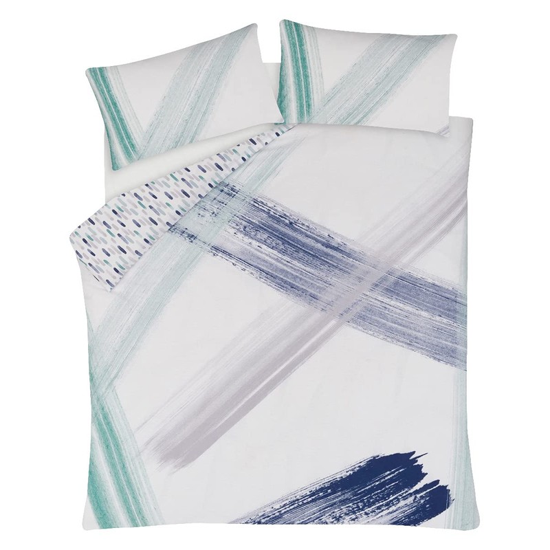 Sleepdown Abstract Brush Strokes White Teal Navy Reversible Duvet Cover