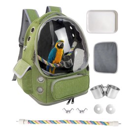 Bird Backpack Carrier Travel Cage with Perch, Tray &Food Cups for African Greys, Conures Parakeet Cockatiel Budgie,Small Animal Pet Carrier Bag for Vet Hiking Camping