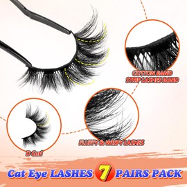 Pleell False Lashes Wispy False Eyelashes Fluffy Lashes Natural Look Cat Eye Lashes Gorgeous Soft Fake Eyelashes 7 Pairs Lashes Pack