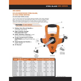 Keson NRS10100H Nylon-Reinforced Steel Blade Tape Measure, Speed Rewind (Graduations: 1/10, 1/100), 100-Foot