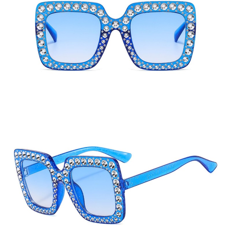 IKUVNA Oversized Crystal Rhinestone Sunglasses for Women Men Thick Frame