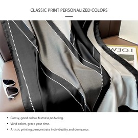 LumiSyne Silk Scarf Women's Classic Flower Printed Chain Letters Geometric Pattern Lightweight Soft Silk Scarf Neckerchiefs Sun Protection Stole Gift Women All Year Round, Black White Geometry
