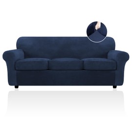 FestiCorp Velvet Sofa Covers for 3 Seat Cushion Couch Sofa Slipcovers, Stretch 4 Piece Couch Cover, Thick Furniture Covers for Dogs Pets, Sofa, Navy