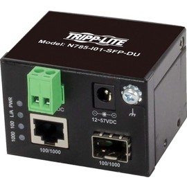 Tripp Lite Industrial Heavy-Duty Network Copper Ethernet to Fiber Optic SFP Transceiver Media Converter Extender, SFP to RJ45, 10/100/1000 Mbps, IP30 House, DC Power, 2-Year Warranty (N785-I01-SFP-D)