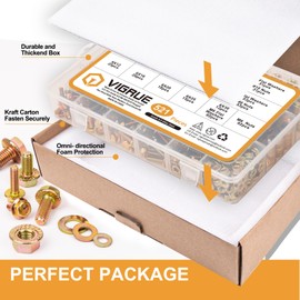 VIGRUE 521PCS M6 M8 M10 Flange Bolts Assortment Kit Metric Class 8.8 Serrated Hex Cap Flange Hex Bolts Flange Nuts Assorted Set, Coarse Full and Half Threads