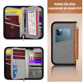 HCFGS Passport Bag Family Travel Organiser with RFID Blocker, Portable Passport Holder ID Bag for Men and Women, gray, Contemporary
