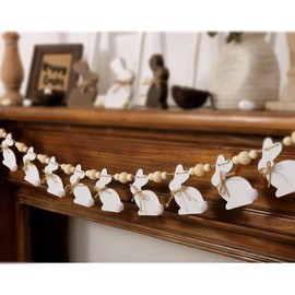 Guirnaldas de decoración de Pascua, bonita guirnalda de Pascua de conejo con cuentas de madera, pancarta rústica para chimenea, pared, hogar, granja, oficina, escuela, suministros de