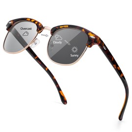 TJUTR Polarized Photochromic Sunglasses for Men Women, Classic Semi-Rimless Driving Sun Glasses with UV400 Protection