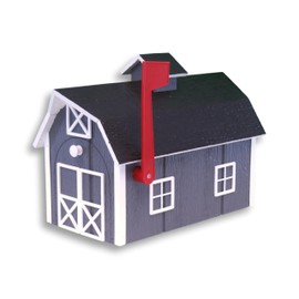 AmishToyBox.com Deluxe Wooden Mailbox, Post Mount, Dutch Barn Style (Dark Gray and White)