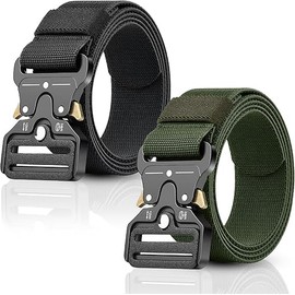 Lotnery 2PCS Tactical Belt Set | Quick Release Metal Buckle Military Belts in Blue &Black | Adjustable Nylon Waist Strap for Work, Outdoor, Police & Casual Use (120cm x 3.7cm)