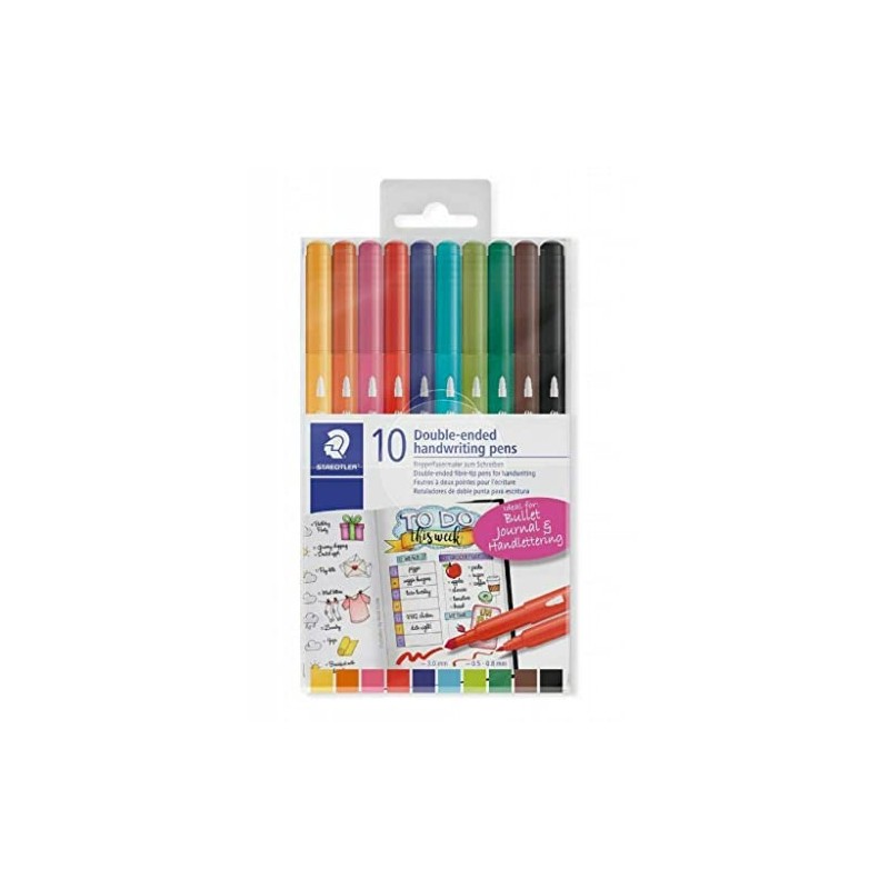 Staedtler 3220 TB10 Double-Ended Handwriting Pens, Assorted Colours - Pack