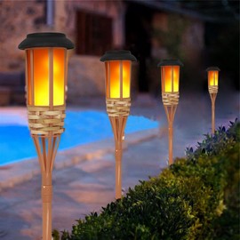EONANT Blinkende Flamme Solar Licht Solar Outdoor wasserdichte Garten Taschenlampe, schwingende Flamme Outdoor Insel Fackel, handgemachte Bambus Furnier (4 Stück)