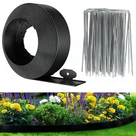98Ft 3IN Landscape Edging,Garden Edging Border Kit with 150pcs Metal Stakes,Plastic Edging for Landscaping, Flexible Tool-Free Lawn Border for Flower Bed,Yard,Tree,Grass,Pathway-Black