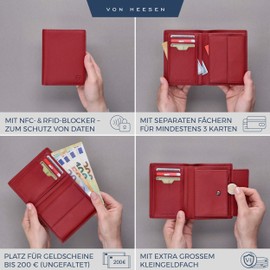 VON HEESEN Men's Leather Wallet with RFID Protection - Genuine Leather Wallet for Men - Women's Wallet, red, Portrait Medium (Bifold)