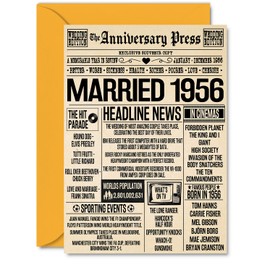 70th Anniversary Cards for Women and Men, Married 1956 Newspaper
