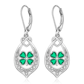 Talonior St Patricks Day Earrings Shamrock Earrings for Women Sterling Silver Good Lucky Irish Filigree Green Four Leaf Clover Friendship Jewelry Birthday