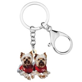 WEVENI Acrylic Yorkshire Terrier Teddy Key Chains Yorkie Keyring Women Girl Handbag Charms Jewelry Keychain (Red)