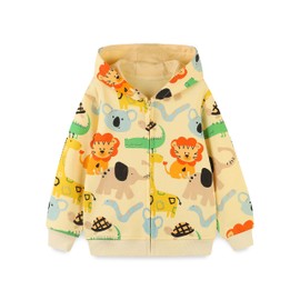 Azalquat Baby Toddler Boys Dinosaur Hooded Zip Jacket Casual Outerwear Active Sweatshirt (Yellow Small Animals, 2-3T)