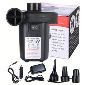 Electric Air Pump Camping Electric Pumps 12V and 240V Inflator/Deflator Pump with 3 Nozzles, for Inflatable Sofa, Air Raft Mattress, Swimming Ring
