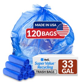 Reli. SuperValue 33 Gallon Recycling Bags (120 Count) Made in the USA - Blue Trash Bags, 30-33 Gallon | Recycling, Garbage | 33Gal with 30Gal - 35Gal Capacity