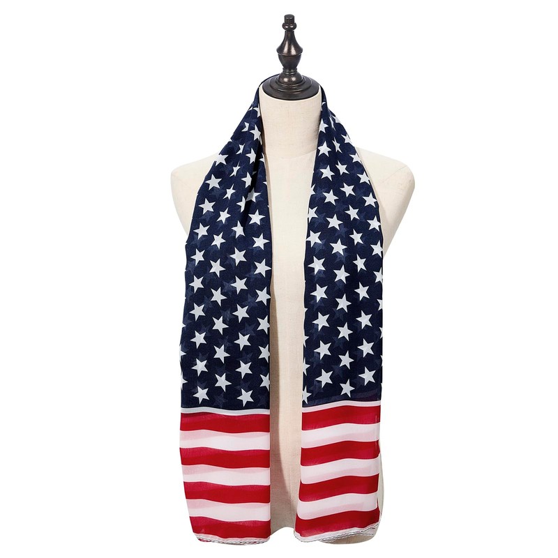 American Flag Scarf for Women Patriotic Flag Scarf Silk Feeling
