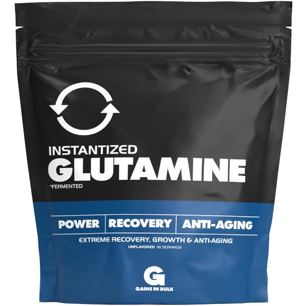 Gains in Bulk Fermented Glutamine - Extreme Muscle Recovery, Anti-Catabolic, Plant-Based L-Glutamine for Protection and Recovery from Physical & Mental Stress | Promotes Longer State of Muscle Growth