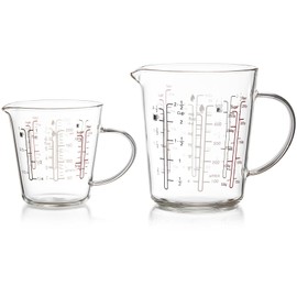 Unbreakable Glass Measuring Cup with V-Shaped Spout and Handle - For Baking and Cooking, 2 Cup Measuring and Tea Cup, Easy-to-Read Markings for Cooking and Beverage Use, 500ml /200ml