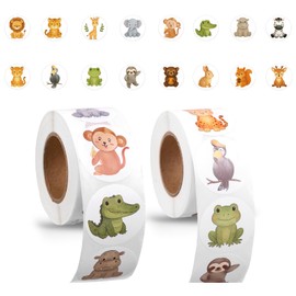 1000pcs Jungle Animal Stickers, 1.5in Cute Wild Zoo Animal Reward Stickers Roll with 16 Style Safari Farm Decal Classroom Incentive Supplies for DIY Crafts Envelopes Water Bottles