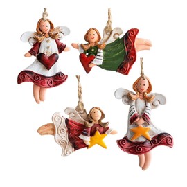 Zixrmor Pendants - Pack of 4 Christmas Decorative Angel Pendants, Christmas Exquisite Art Pendants, Christmas Tree Window Decoration (Resin)