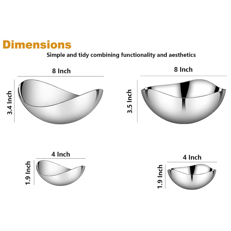 TDYBASE 304 Stainless Steel Modern Oval Serving Bowl, Fruit, Salad,