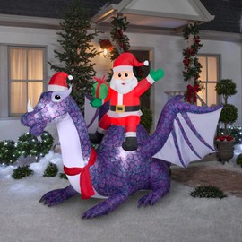 Gemmy Animated Inflatable Christmas Santa Riding Dragon, 6 ft Tall, Multi