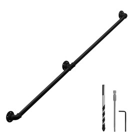 HouseAid 6.6FT Industrial Pipe Wall Handrail, Farmhouse Stairway Railing with 1-1/4 Inch Diameter Pipe, Vintage Style Stairs Handrail, Wall Mounted, Matte Black