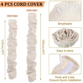 4 Pcs Fabric Cord Cover 6 Feet and 4 Feet Chain Cable Sleeve Chandelier Lighting Wire Cord Cover for Lamps Light Fixtures Lighting Wires Cable Management