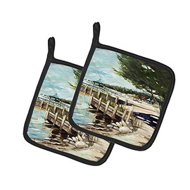 Caroline's Treasures JMK1273PTHD at The Pier Sailboats Pair of Pot Holders Kitchen Heat Resistant Pot Holders Sets Oven Hot Pads for Cooking Baking BBQ, 7 1/2 x 7 1/2