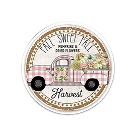 Fall Sweet Fall Pumpkin Wreath Sign 9 Inches Round Metal Sign Bar Signs Family Signs Pink And White Plaid Fall Truck Wreath Sign Fall Wreath Attachment Metal Signs Custom