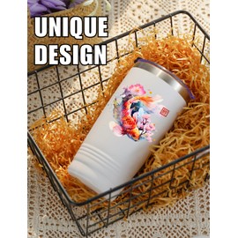 Onebttl Tumbler for KOI Fish Lover, Japanese Style - 20oz Stainless Steel Tumbler with Lid and Straw - Reusable Travel Double Wall Cup for Women and Men - White